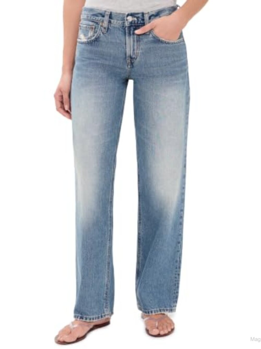 Women's Low Rise Loose Straight Leg Jeans 100% Cotton Non-Stretch Denim,